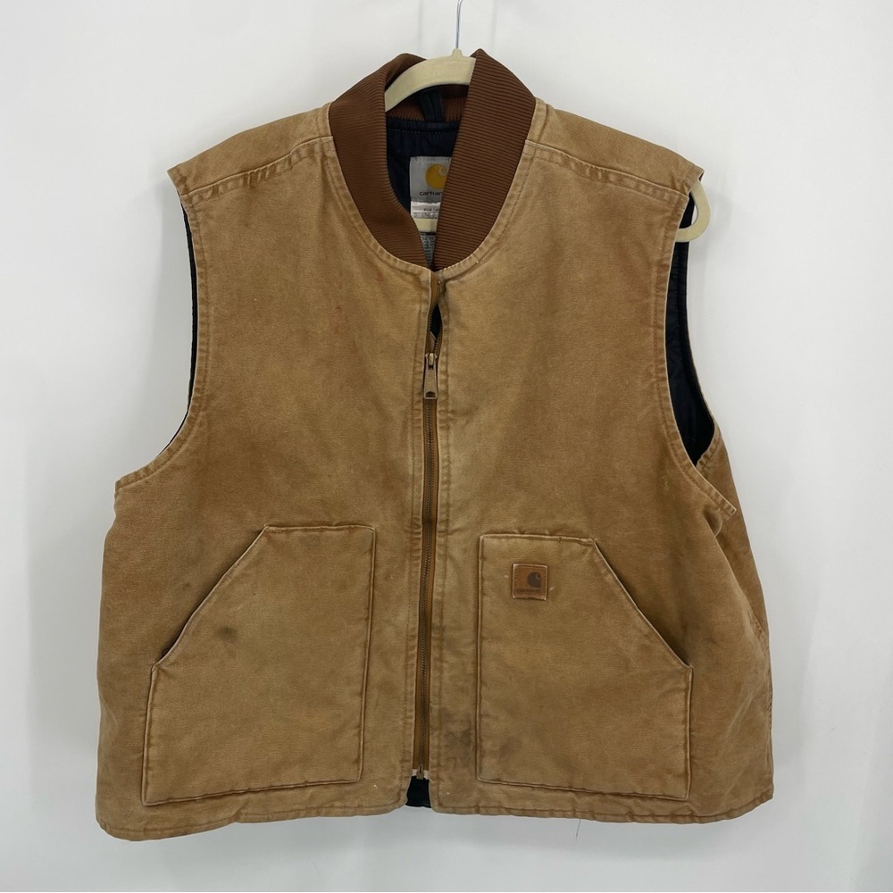 Carhartt Quilt Lined‎ Vest V02 BRN Duck Canvas Jacket Brown Sz 2XL